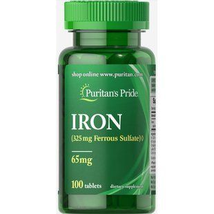 Сульфат заліза, Iron Ferrous Sulfate 65 mg - 100 Tablets 100-19-5331101-20 фото