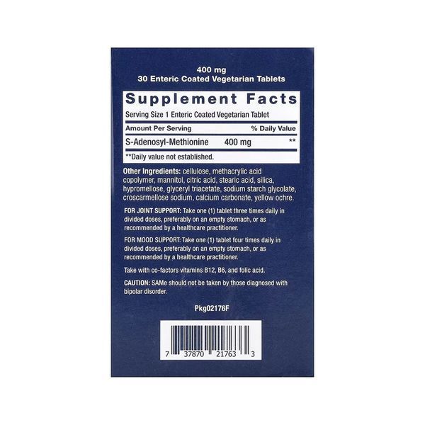 SAMe (S-аденозил-L-метіонін), SAMe 400 mg - 30 tabs 2023-10-6824 фото
