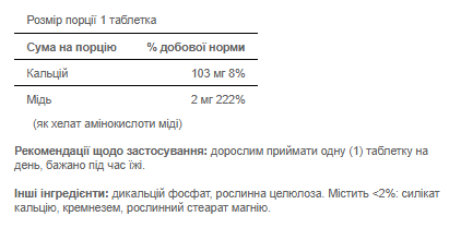 Мідь, Copper Chelate 2mg - 100tab 2022-09-0717 фото