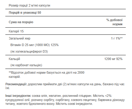 Кальцій і Вітамін Д3, Absorbable Calcium 1200 mg Plus vitamin D3 2,5 mg - 100 Softgels 100-34-0611608-20 фото