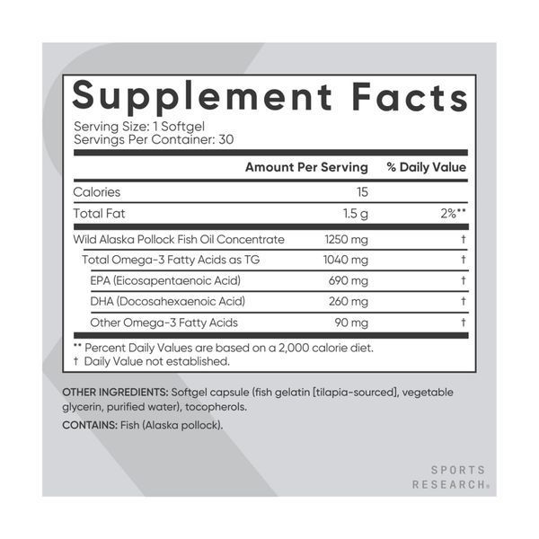 Омега 3, Omega-3 Fish Oil Alaska Pollock 1250mg - 30 softgels 2023-10-3443 фото
