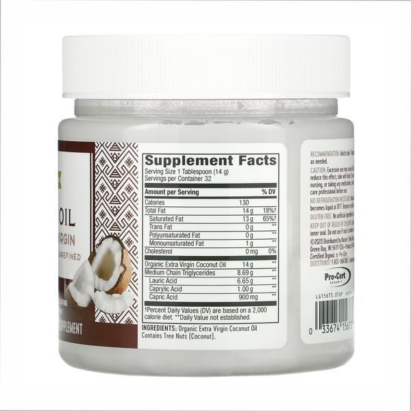 Органическое Кокосовое Масло, Organic Extra Virgin Coconut Oil - 16 oz 2022-10-1090 фото