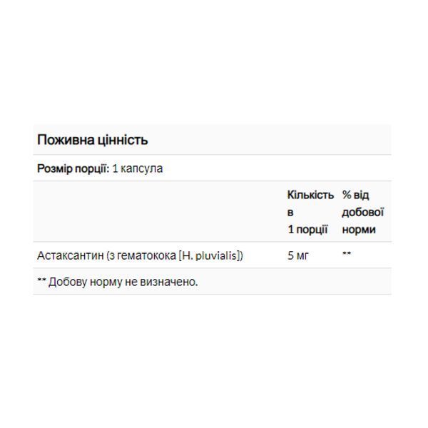Астаксантин, Natural Astaxanthin 5mg - 60 softgels 2023-10-3682 фото