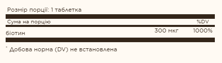 Биотин, Biotin 300 mcg - 100 Tabs 2022-10-0754 фото