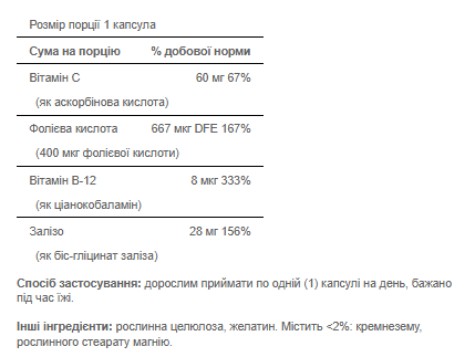 Залізо, Easy Iron 28 mg (Iron Glycinate) - 90 Capsules 100-60-6282109-20 фото