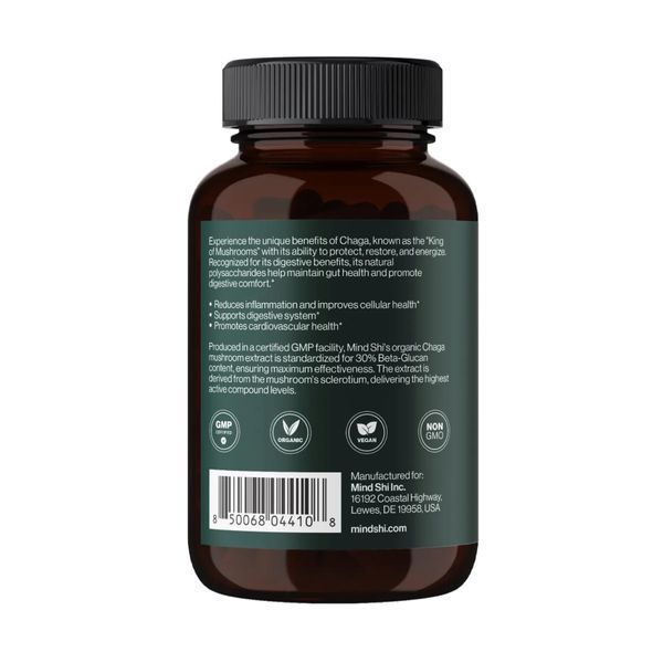 Чага, Chaga Mushroom 1000 mg - 60 vegcaps 2023-10-4388 фото