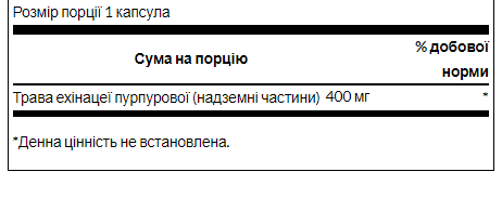 Ехінацея для зміцнення імунітету, Echinacea 400 mg - 180 Caps 100-91-7326378-20 фото