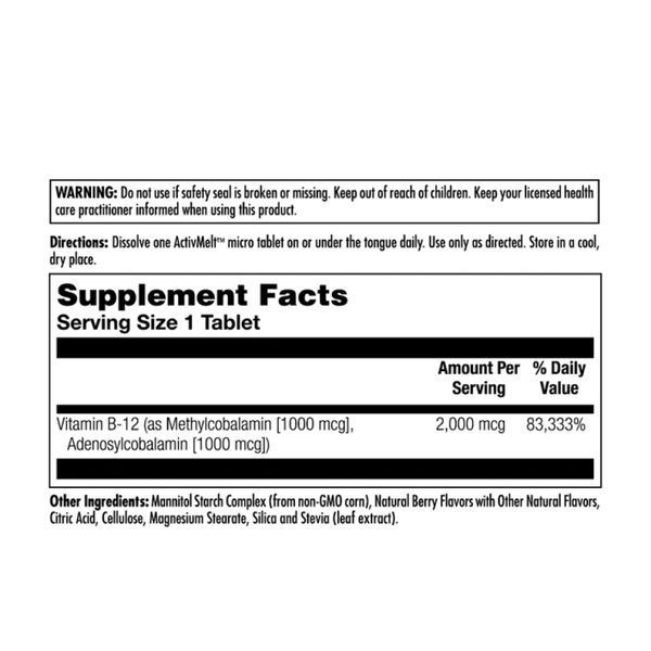 Вітамін В-12, B-12 Methylcobalamin and Adenosylcobalamin 2000mcg - 60 tabs 2022-10-1768 фото