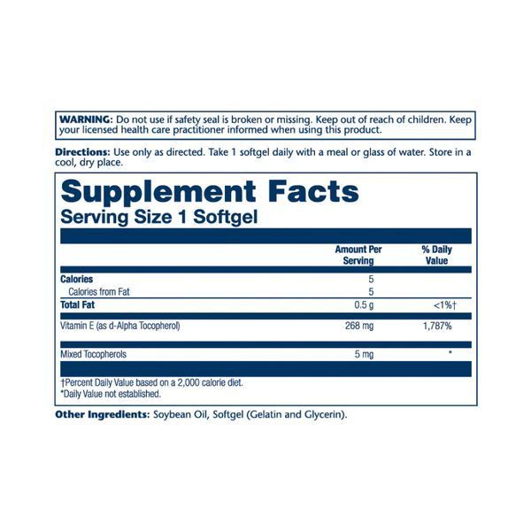 Вітамін E з токоферолами, Vitamin E d-Alpha Tocopherol 268mg - 50 softgels 2023-10-2382 фото
