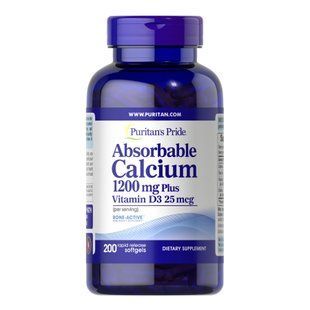 Кальций и витамин D3, Absorbable Calcium 1200mg Plus Vitamin D3 25mcg - 200 softgels 2023-10-4576 фото