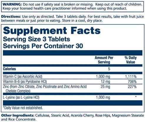 Л-лізин, L-Lysine Free Form 1000mg - 90 tabs 2023-10-3006 фото