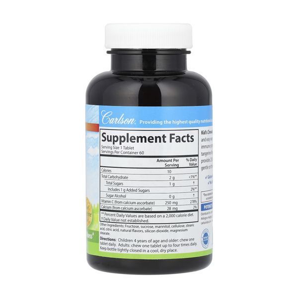 Вітамін C для дітей, Carlson For Kids Chewable Vitamin C - 60 tabs 2023-10-4563 фото