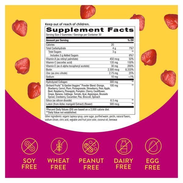 Вітаміни для волосся, шкіри та нігтів з колагеном, Hair, Skin and Nails with Collagen - 60 gummies Strawberry 2022-10-0603 фото