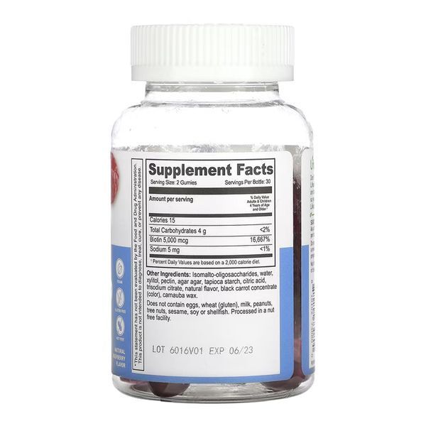 Біотин, Biotin 5,000mcg Kids Sugar Free - 60 gummies 2023-10-7294 фото