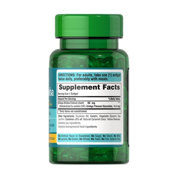 Ginkgo Biloba Standardized Extract 60 mg - 120 softgels 2023-10-6439 фото
