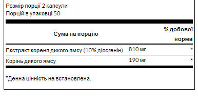 Дикий ямс (діоскорея), Full Spectrum Wild Yam 400mg - 60caps 100-27-8393439-20 фото