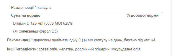 Витамин Д-3, Vitamin D-3 125mcg (5000 IU) - 100 tabs 100-99-0283453-20 фото