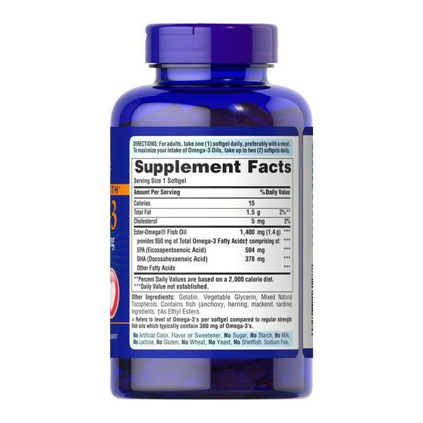Triple Strength Omega-3 Fish Oil 1400 mg (950 mg Active Omega-3) - 120 softgels 2023-10-4594 фото