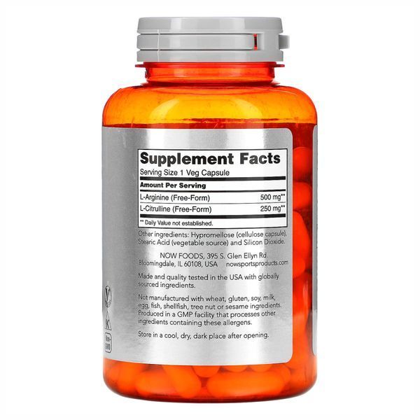 Аргинин и Цитруллин, Arginine 500mg Citruline 250mg - 120 vcaps 2022-10-0648 фото