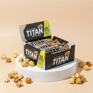 Протеиновые батончики FitWin TITAN BAR Caramel Popcorn &mdash; 9&times;85 г, 30 г белка в батончике 2024-11-0766 фото