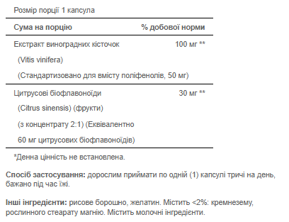 Экстракт виноградных косточек, Grapeseed Extract 100mg - 50caps 100-17-1134829-20 фото