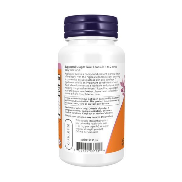 Гиалуроновая кислота двойного действия, Hyaluronic Acid Double Strength 100 mg - 120 vcaps 2023-10-2501 фото