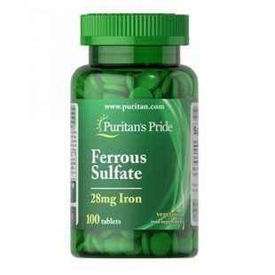Сульфат железа, Iron Ferrous Sulfate 28 mg - 100 Tablets 100-82-5001285-20 фото