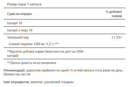 Соєвий лецитин, Soy Lecithin 1200 mg - 100 softgels 2022-10-1675 фото