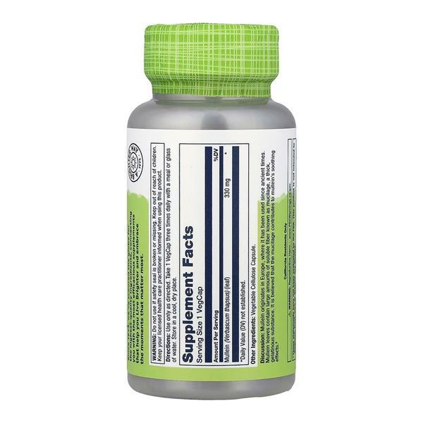 Коровяк, Mullein Leaf 330mg - 100 vcaps 2023-10-6980 фото
