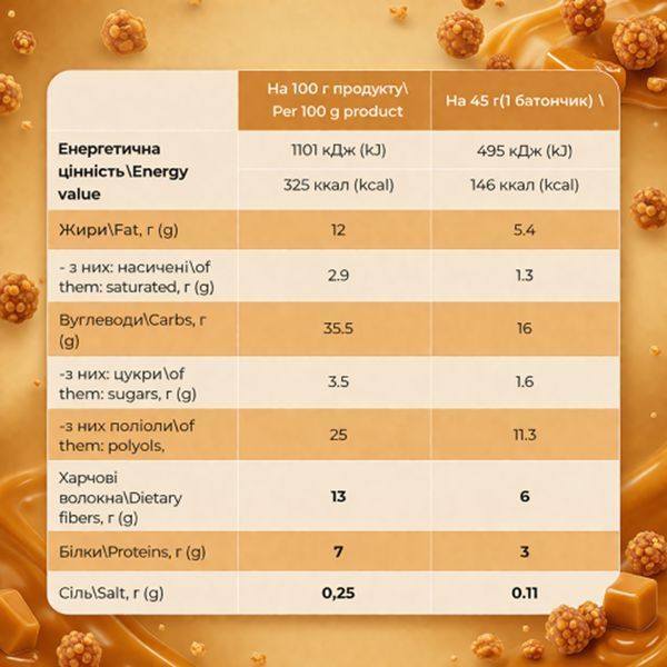 Фитнес батончики, Bar - 12x45g Caramel Crunch 2024-11-0585 фото