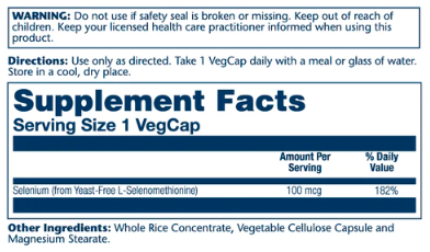 Селен, Selenium Yeast Free 100mcg - 90 vcaps 2022-10-1030 фото