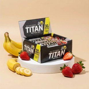 Протеиновые батончики FitWin TITAN BAR Strawberry Banana &mdash; 9&times;85 г, 30 г белка в батончике 2024-11-0768 фото
