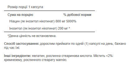 Ниацин Инозитол Никотинат, Flush Free Niacin Inositol Niccotinate 1000mg - 60 caps 2022-10-1676 фото