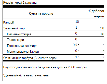 Масло из семян тыквы, Pumpkin Seed Oil 1,000 mg - 100softgels 100-31-6748154-20 фото