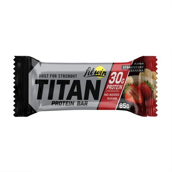 Протеиновые батончики FitWin TITAN BAR Strawberry Banana &mdash; 9&times;85 г, 30 г белка в батончике 2024-11-0768 фото