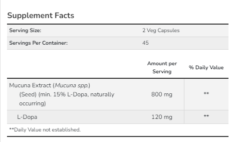 Мукуна Пекуча для покращення роботи мозку, Dopa Mucuna - 90vcaps (До 10.26) 2024-11-0814 фото
