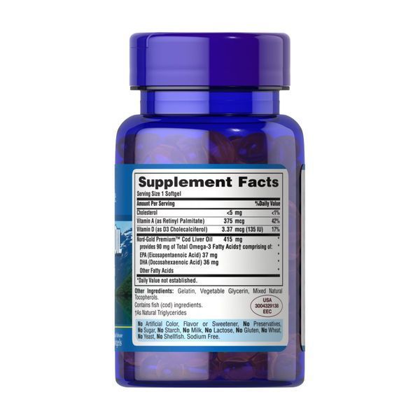 Масло печінки тріски, Cod Liver Oil 415 mg - 100 softgels 2023-10-2467 фото