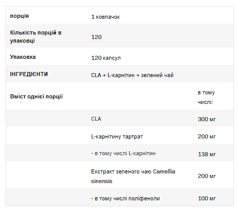 CLA + L-Carnitine + Green Tea - 120cap 100-60-4132501-20 фото