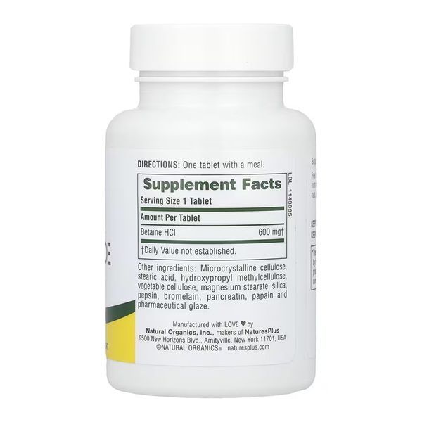 Бетаин гидрохлорид, Betaine Hydrochloride 600mg - 90 tabs 2023-10-6846 фото