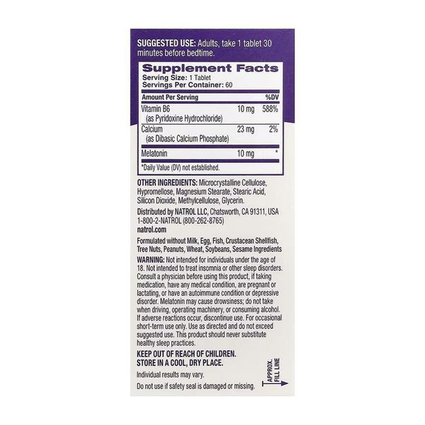 Melatonin 10mg - 60 tabs 100-52-0920448-20 фото