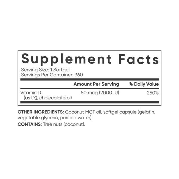 Витамин D3, Vitamin D3 2000IU - 360 softgels 2023-10-4400 фото