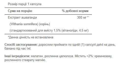 Ашвагандха, Ashwagandha Standardized Extract 300 mg - 50 Capsules 100-60-8478914-20 фото