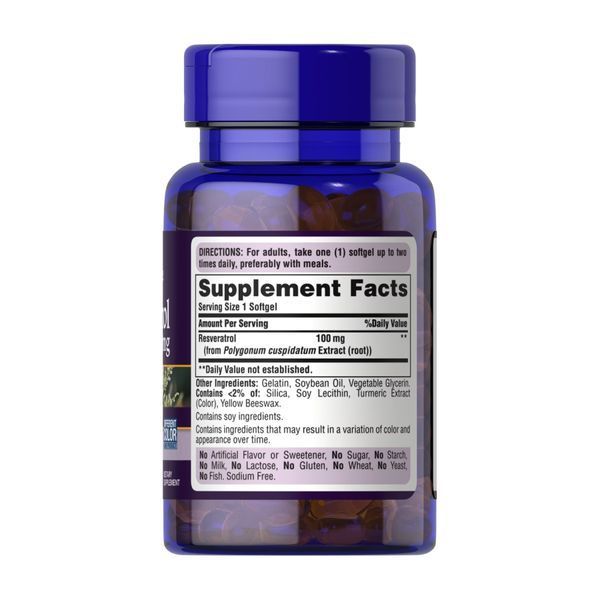 Ресвератрол, Resveratrol 100 mg - 60 softgels 2023-10-2481 фото