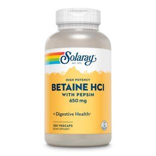 Бетаин гидрохлорид с пепсином, High Potency Betaine HCl with Pepsin 650mg - 250 veg caps 2023-10-3580 фото