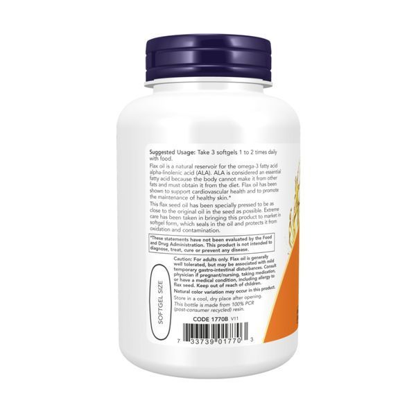 Лляна олія, Flax Oil 1000mg - 100 softgels 2023-10-4543 фото