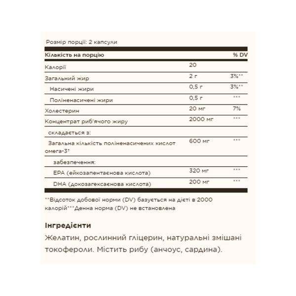 Омега 3, Omega-3 Fish Oil Concentrate - 120 softgels 100-58-5816361-20 фото