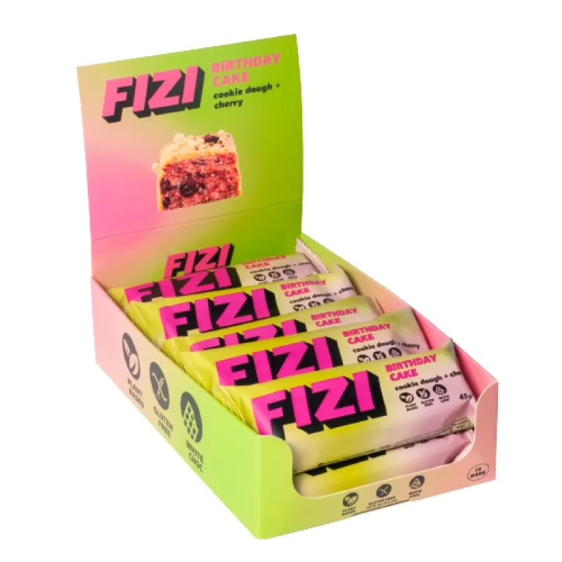 Протеиновые батончики, FIZI Protein Bar Box - 10x45g Cookie Dough + Chery