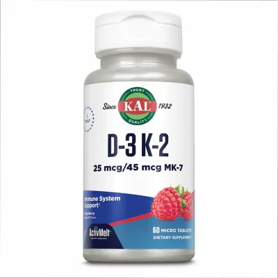 Витамин Д3 1000 IU и К2, D3 & K2 25mcg - 60 tabs Raspberry