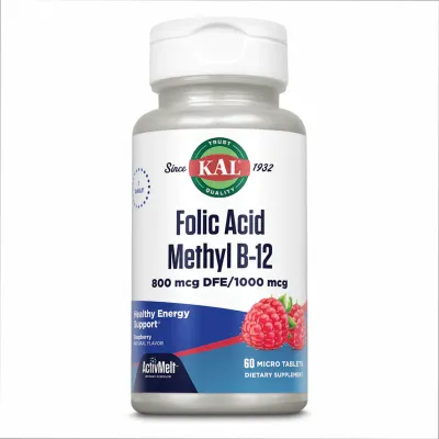 Фолиевая кислота с метилкобаламином, Folic Acid Methyl B-12 800mcg - 60 tabs Raspberry