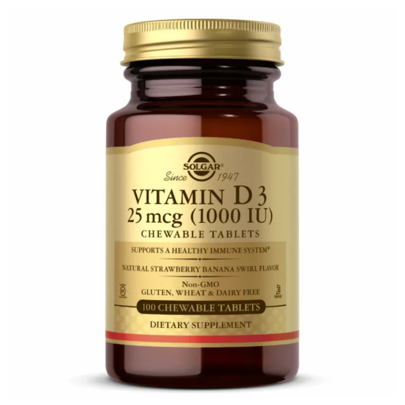 Витамин Д3, Vitamin D3 25 mcg (1000 IU) Chewable Strawberry Banana Swirl - 100 Chewables